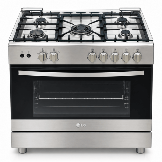 LG FA415RMA 90cm 5-Burner Gas Cooker with 100L Oven – Stainless Steel - Al Thahani Furniture