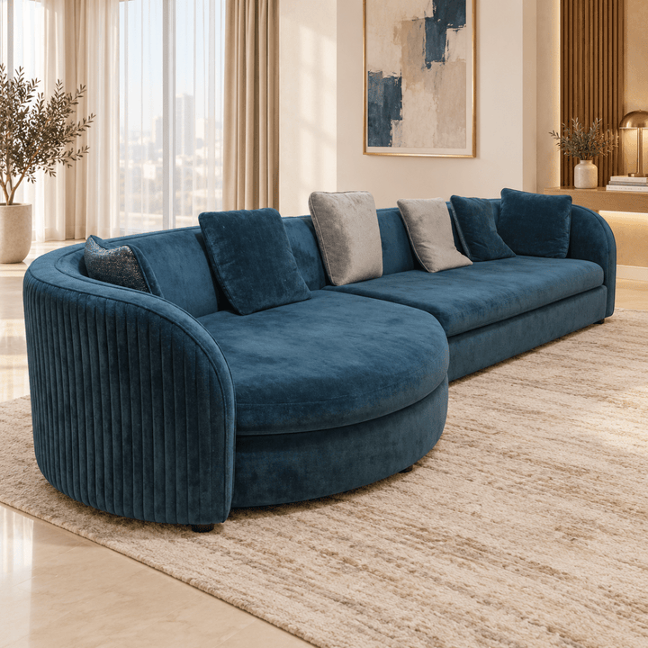 Marina Curve 6-Seater Velvet Curved Corner Sofa with Chaise – 290 cm – Deep Teal Blue