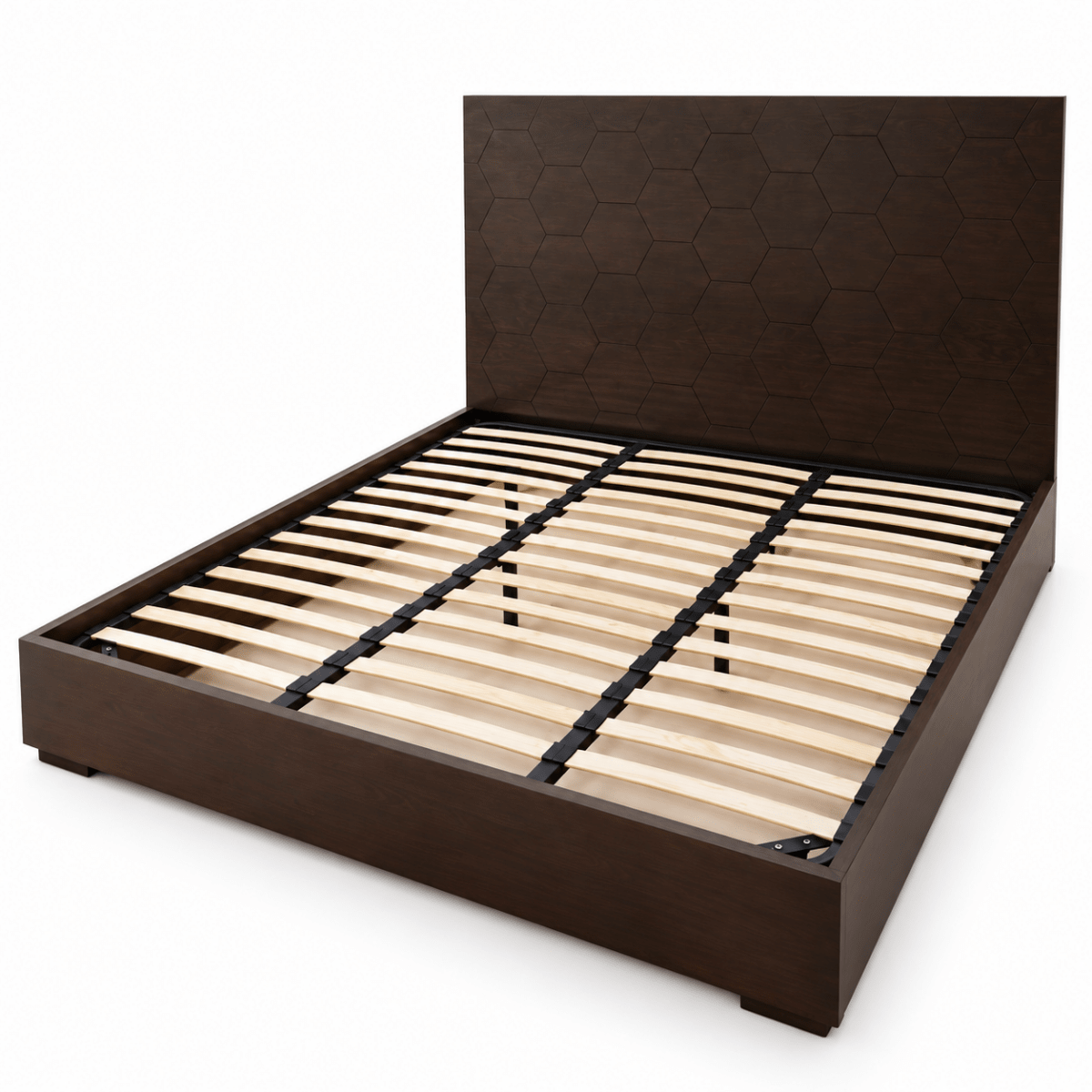 Marina Home King Bed Frame with Hexagonal Headboard & Mattress – Dark Walnut Brown – 187 × 214.5 × 140 cm - Al Thahani Furniture