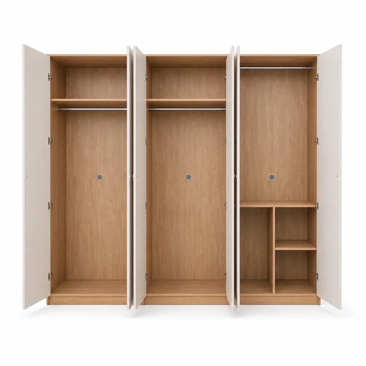 Modern Minimalist 6-Door Wardrobe | White & Oak - used 7 months - Al Thahani Furniture