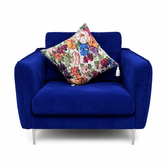 Modern Navy Blue Velvet Sofa Set | 3+1 Seater, Silver Metal Legs - Al Thahani Furniture