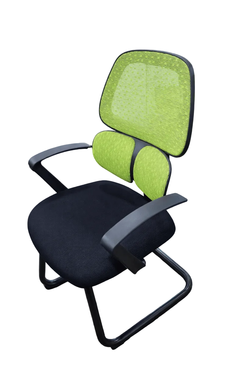 Modern Visitor Chair | Green Mesh & Black Fabric | Sled Base Design - althahanifurniture