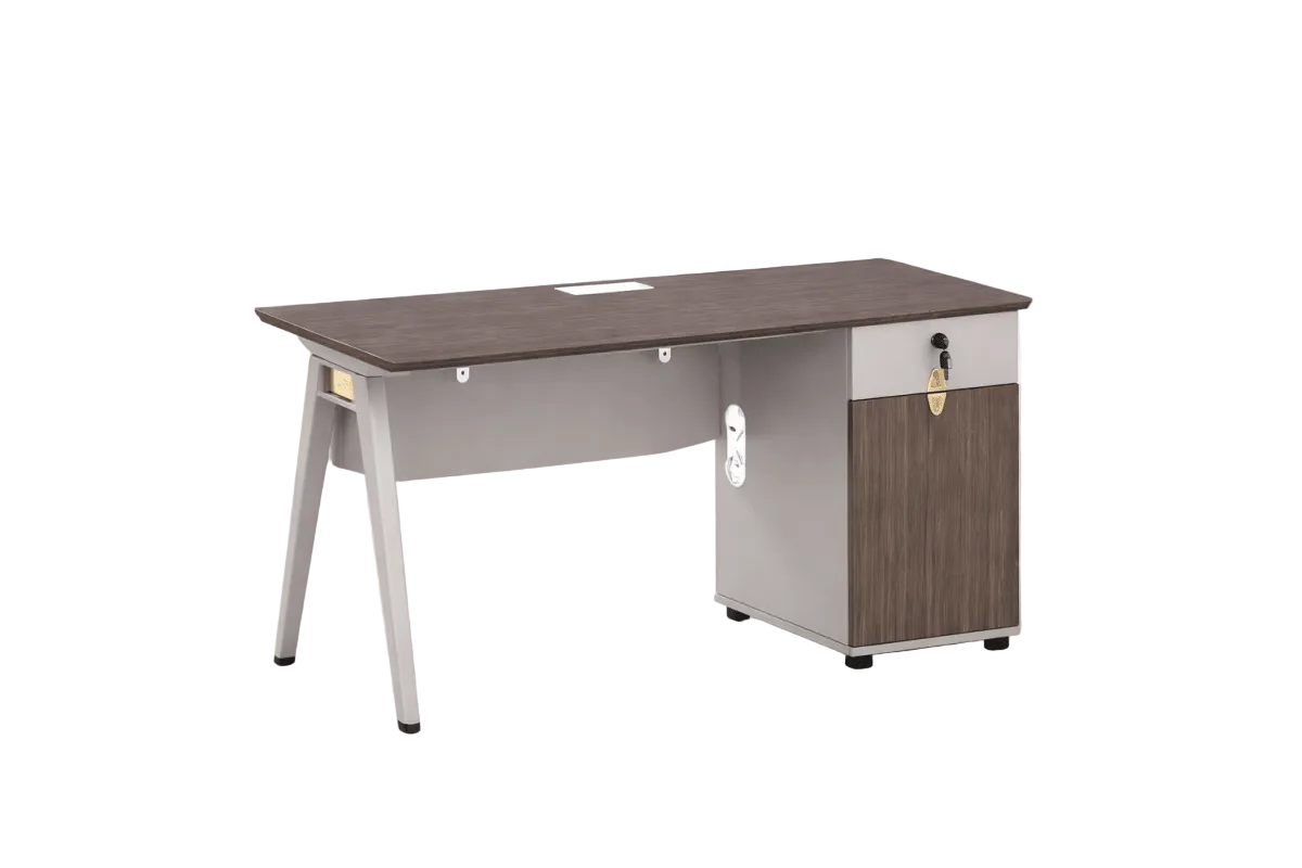 Neo Front Office Manager Desk – Brown MDF Laminate – 120x120cm – Lockable Drawer - althahanifurniture