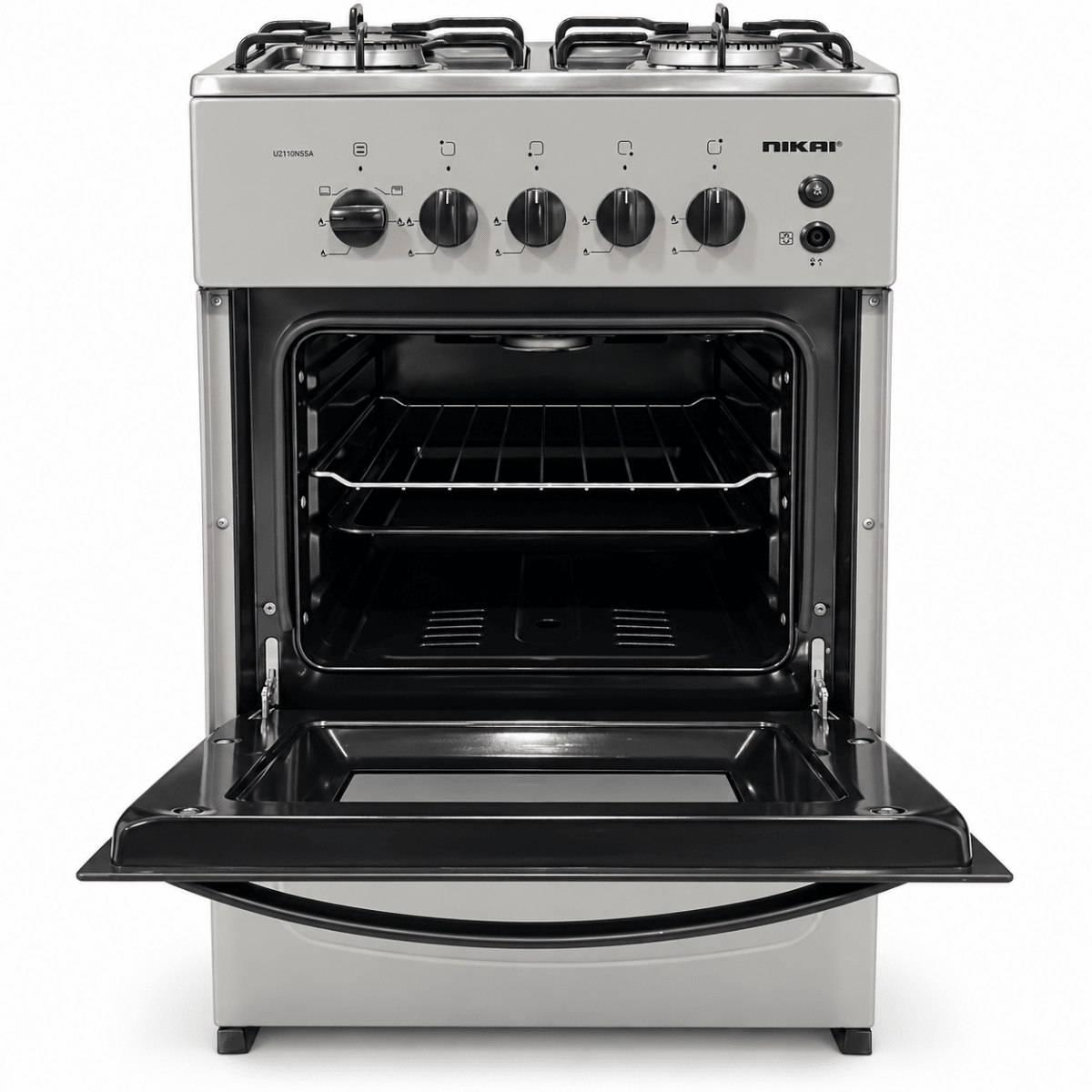 Nikai U2110N5SA 4-Burner Freestanding Gas Cooker with Oven – 50 × 50 cm – Silver - Al Thahani Furniture