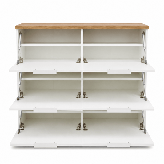 Nordic 28-Pair 6-Door Shoe Cabinet – White & Oak - Al Thahani Furniture