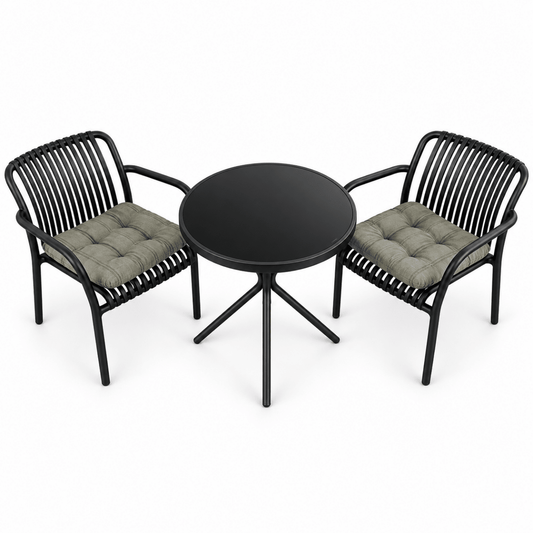 OTATH 3-Piece 2-Seater Outdoor Lounge Set with Round Table – Black & Grey - Al Thahani Furniture