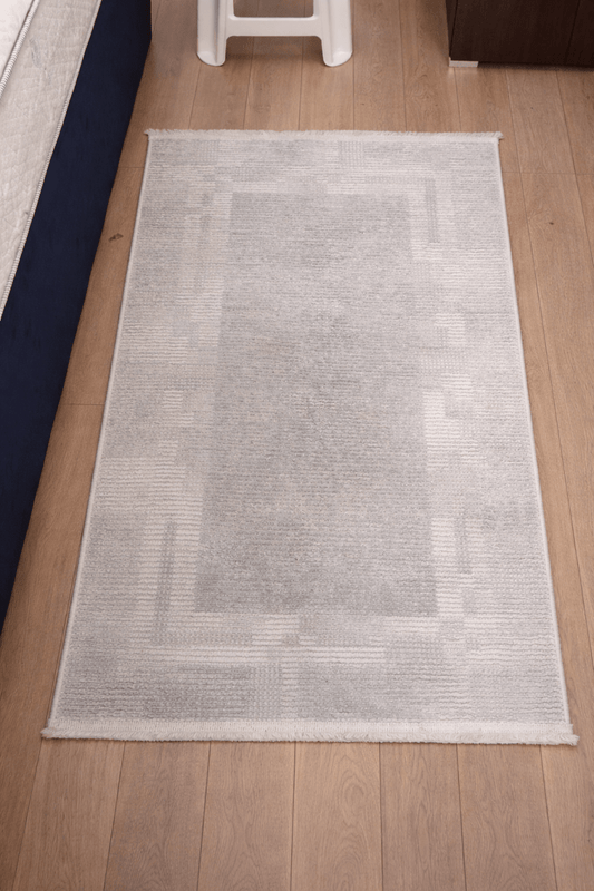 Padişah Halı Evidence Rug – Modern Geometric Design, Light Gray & Cream, 80x150 cm - althahanifurniture