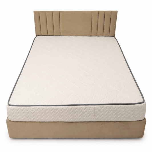 Pan Home Comfort 160 × 200 cm Upholstered Bed with Mattress | Beige - Al Thahani Furniture
