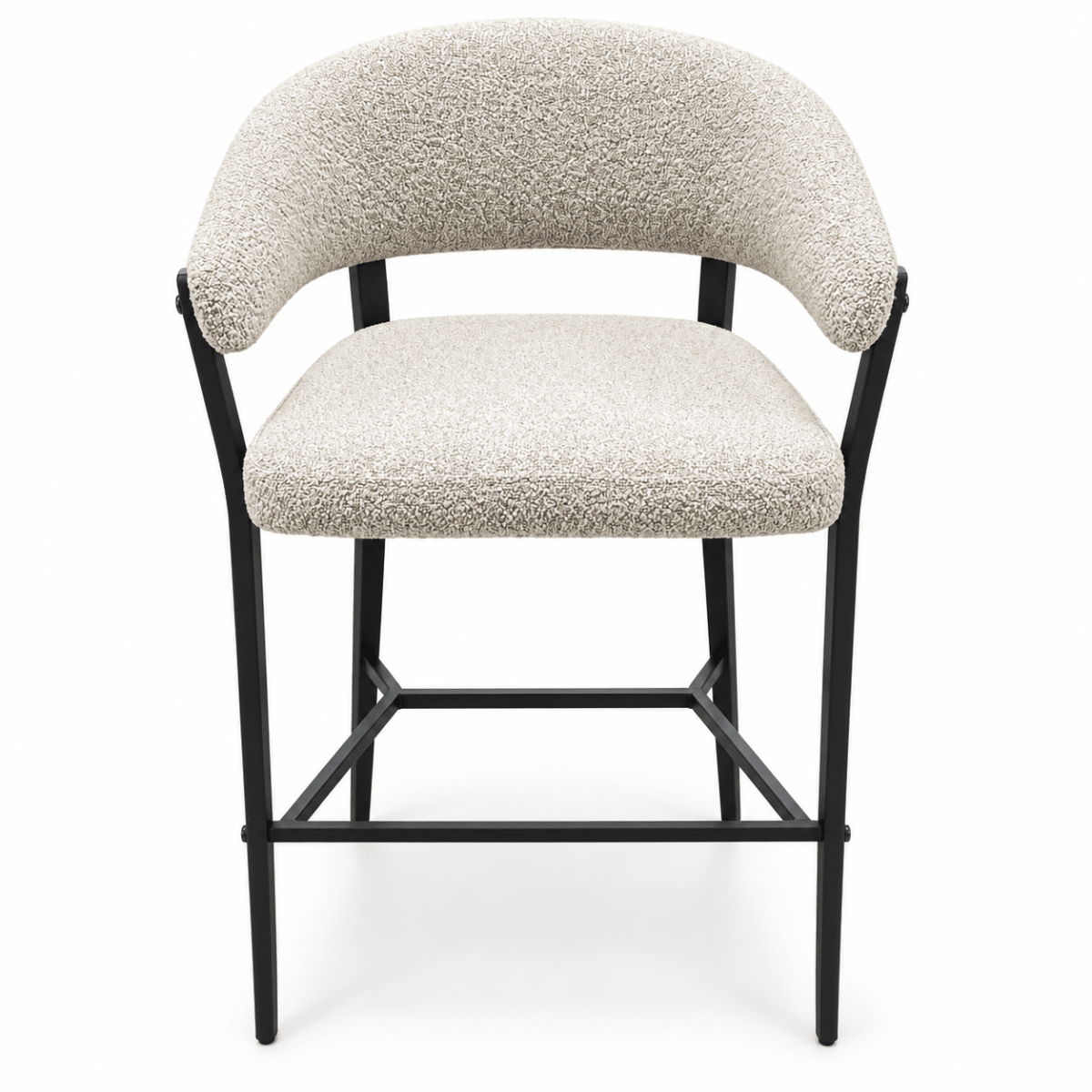 PAN Home Erwan Bouclé Bar Chair with Curved Backrest – Beige & Black - Al Thahani Furniture