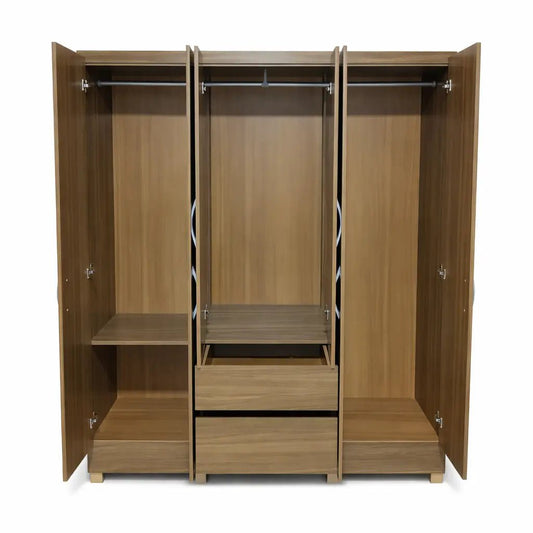 Pan Home Flash 6 - Door Wardrobe – Contemporary, 2 Central Drawers, Silver Handles, 147x45x180 cm - althahanifurniture
