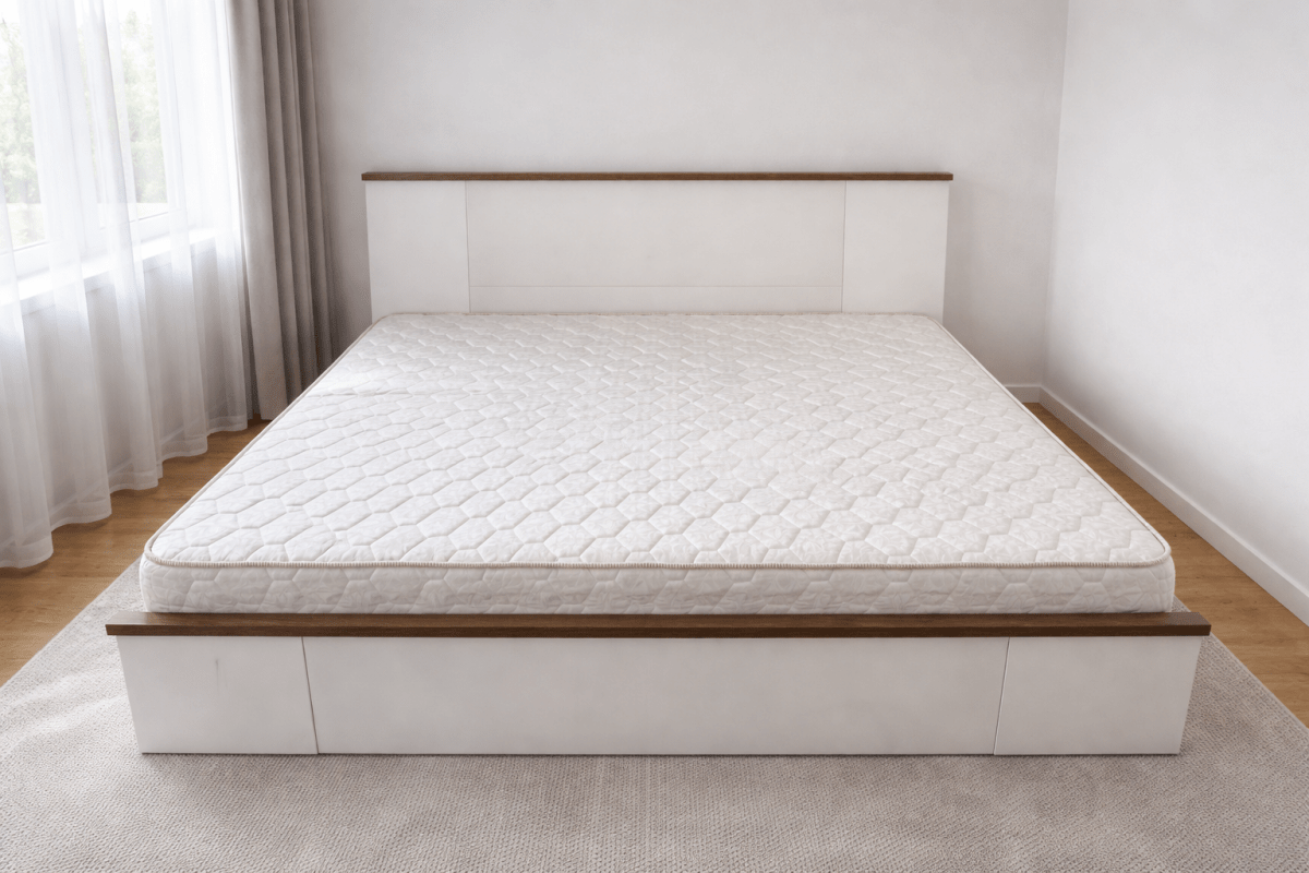Pan Home King Bed & Mattress Set – Sleek White Wood Frame – 180x200 cm - althahanifurniture