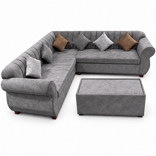 PAN Home Large L-Shaped Corner Sofa – Grey – 260 × 260 cm - Al Thahani Furniture