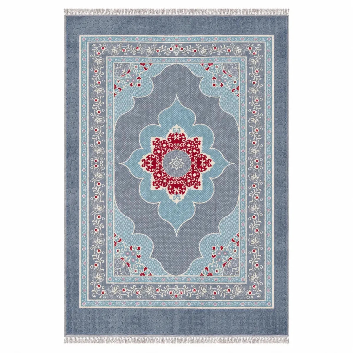 Persian-Style Area Rug | Red Medallion & Light Blue, 160x230 cm - used 4 months - Al Thahani Furniture