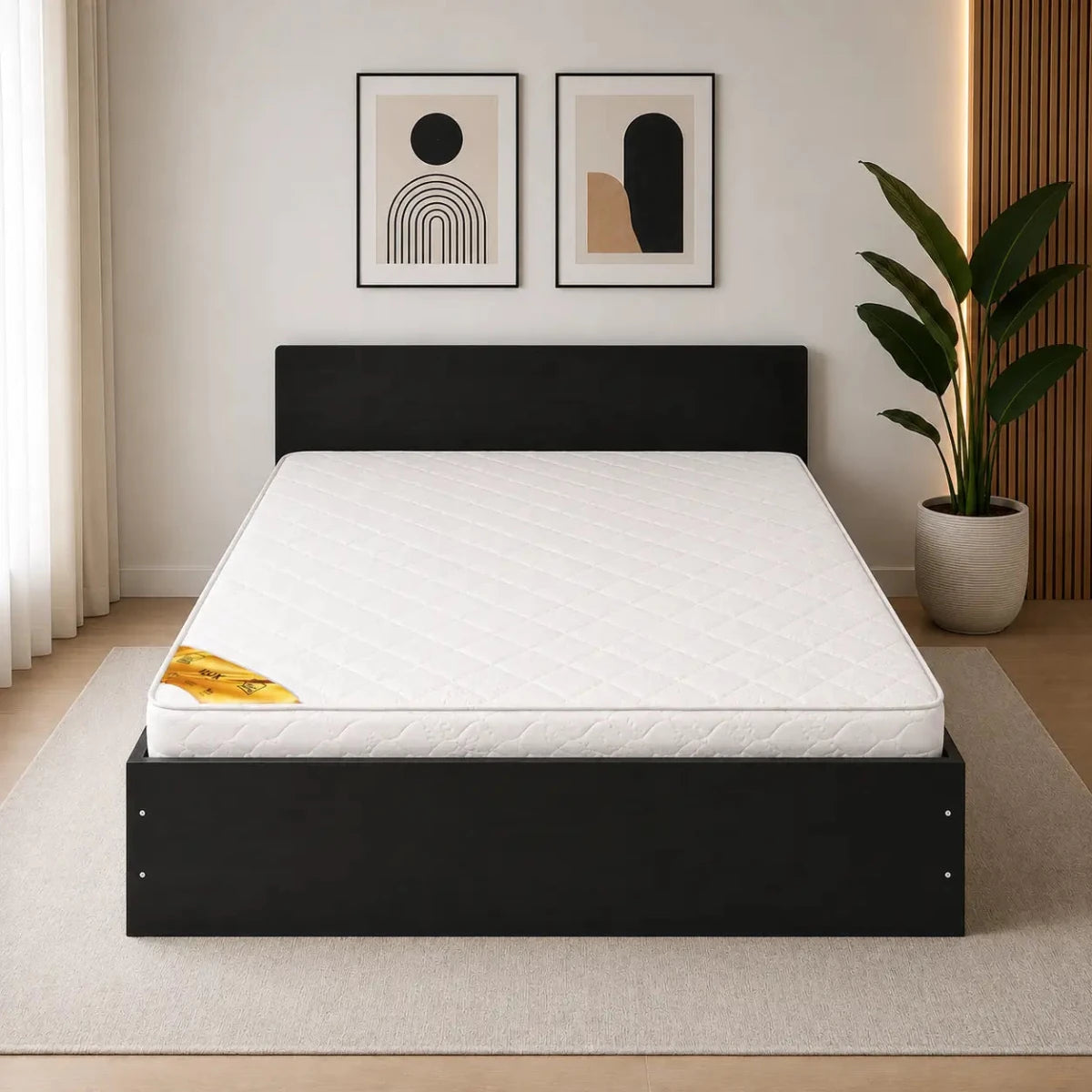 Queen Bed Set with Mattress | Black-Brown, 150x200 cm - used 6 months - Al Thahani Furniture