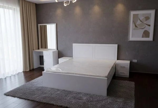 Queen Bedroom Set | Premium White & 4 Door Wardrobe, Brand New, AFT Pentair Series,160x200cm - althahanifurniture