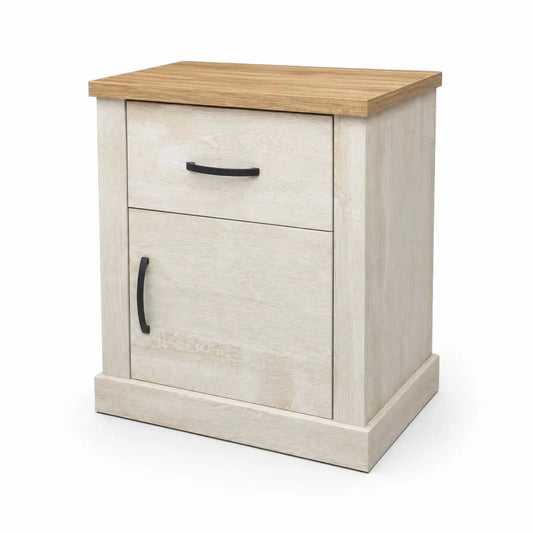 Rustic-Style Wooden Nightstand | Light-Washed & Oak Top, 40x39x51 cm - used 3 months - Al Thahani Furniture