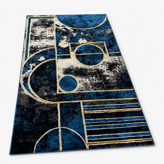 Saryon Milat Collection Modern Blue Geometric Rug | 150x230 cm - Al Thahani Furniture