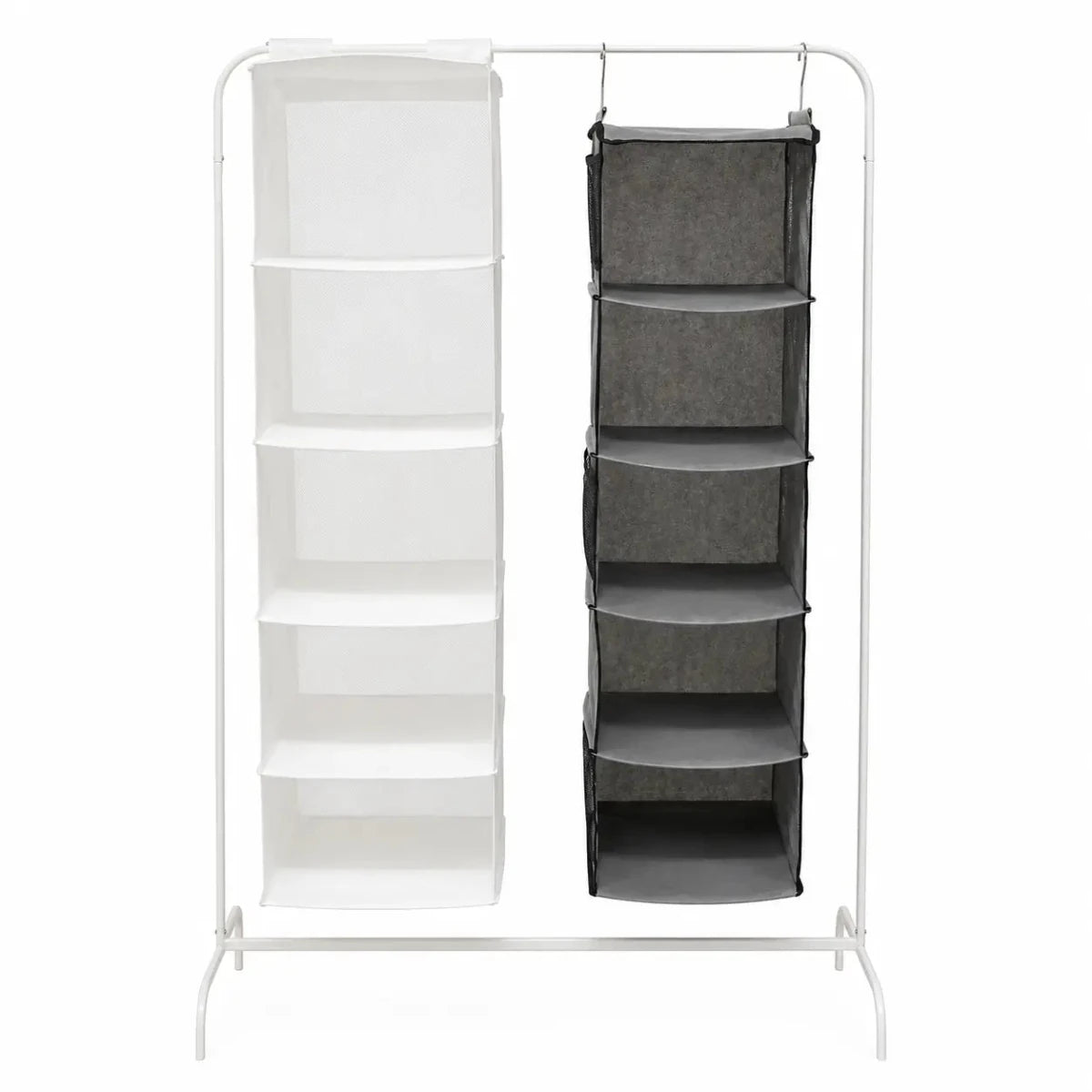 Set of 2 Hanging Closet Organizers | White & Dark Grey, 5 Sections - Al Thahani Furniture