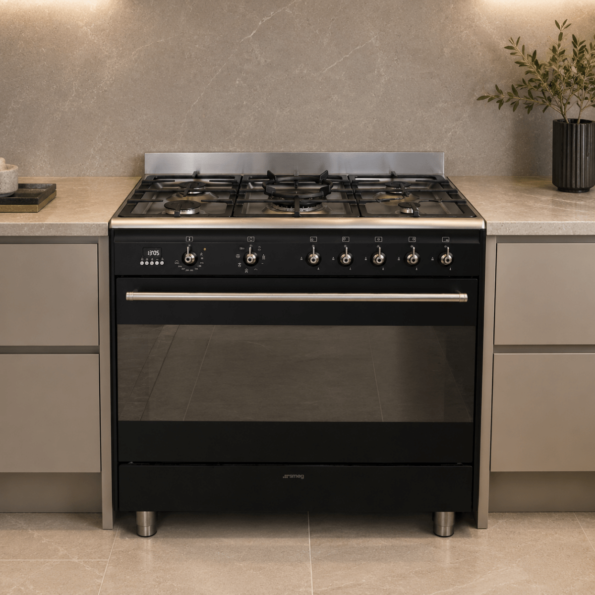 Smeg SSA91MAA9 90cm 5-Burner Dual-Fuel Cooker – Anthracite – 115L Oven - Al Thahani Furniture