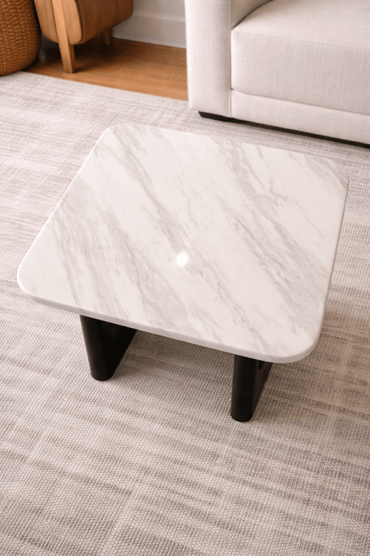 Stanton Modern End Table – Real Marble Top, Charcoal/Black Textured Base, 55x55x49 cm - althahanifurniture