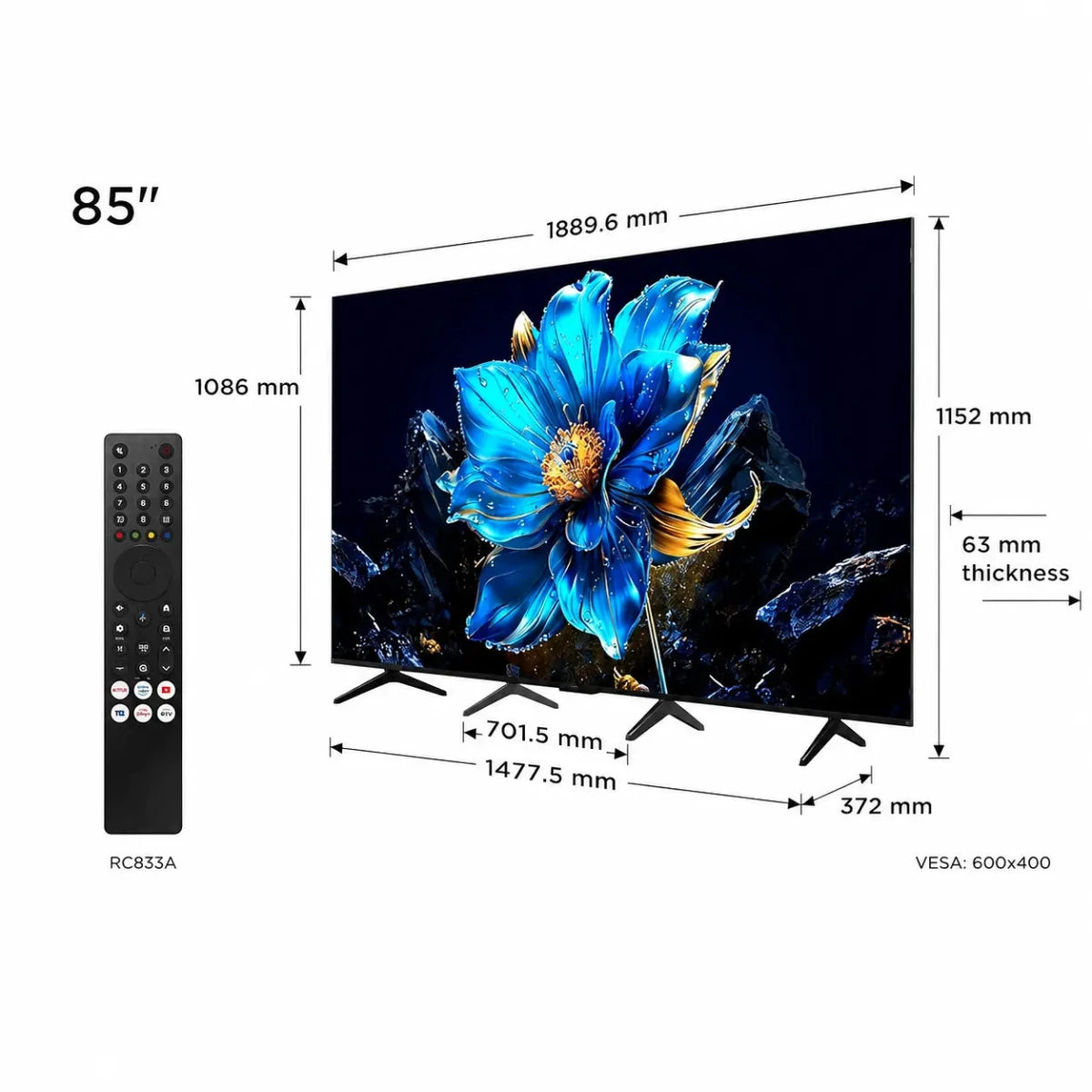 TCL 85P7K 85-Inch 4K QLED Smart TV | Google TV, 120Hz, Dolby Vision, 2025 Mode - Al Thahani Furniture