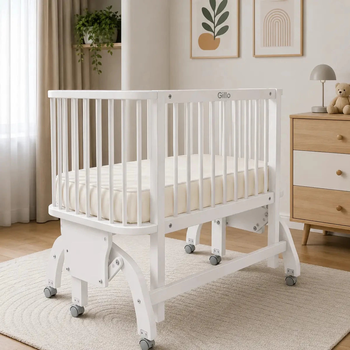 White Wooden Gliding Crib | Gentle Gliding Motion, 94x60x80 cm - used 4 months - Al Thahani Furniture