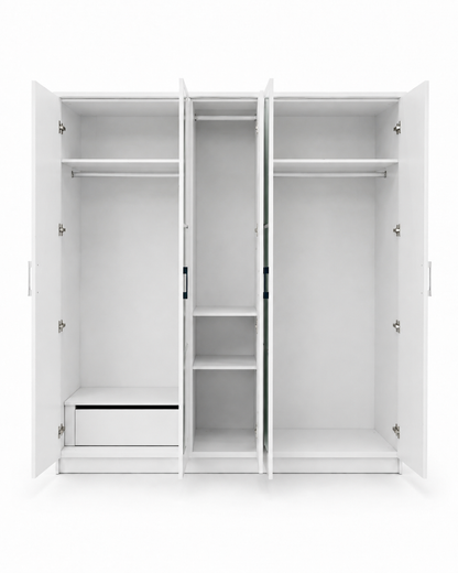 Home Box Pescara 5-Door Wardrobe with Full-Length Mirror | White