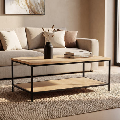 Home Box Urban Coffee Table with Lower Shelf – 120 × 60 × 45 cm – Dark Oak & Black