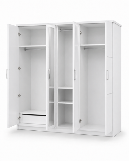 Home Box Pescara 5-Door Wardrobe with Full-Length Mirror | White