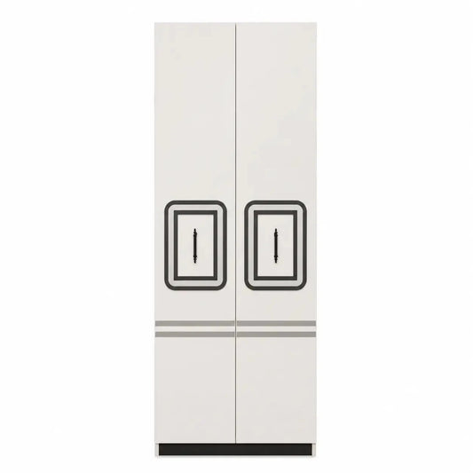 2 - Door Wardrobe | White with Black Accent used 6 months - Al Thahani Furniture