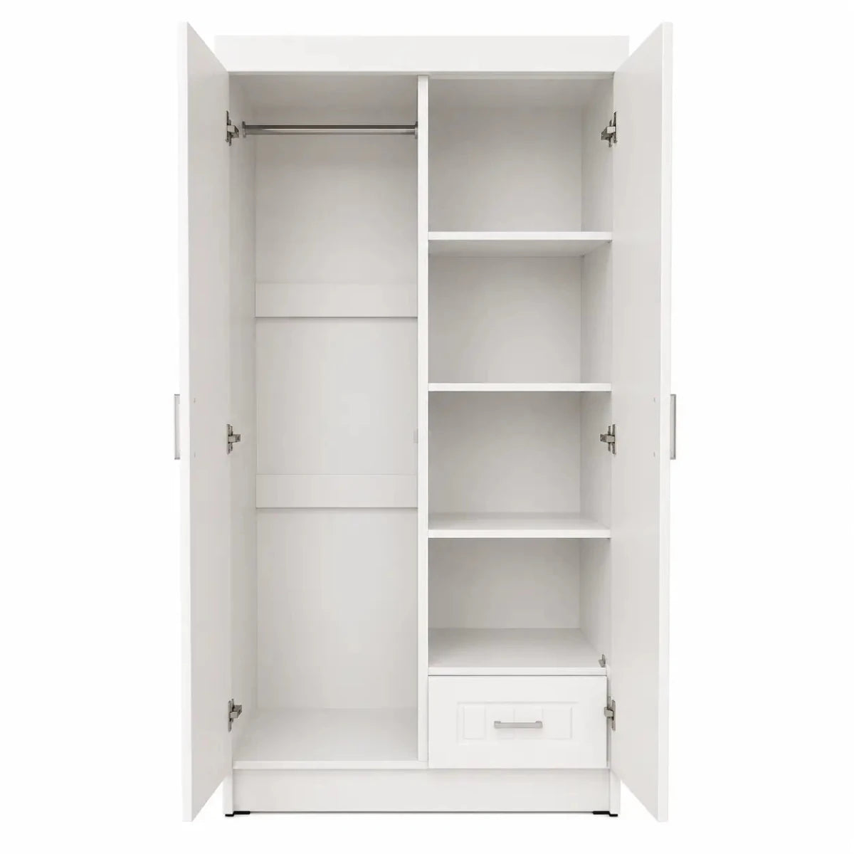 2-Door Wooden Wardrobe with Mirror & Lockable Drawer | White - used 3 months - Al Thahani Furniture