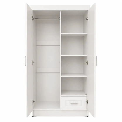 2-Door Wooden Wardrobe with Mirror & Lockable Drawer | White - used 3 months - Al Thahani Furniture