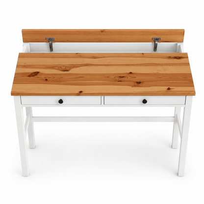 2-Drawer Writing Desk with Lift-Up Storage | Natural Wood & White - Al Thahani Furniture