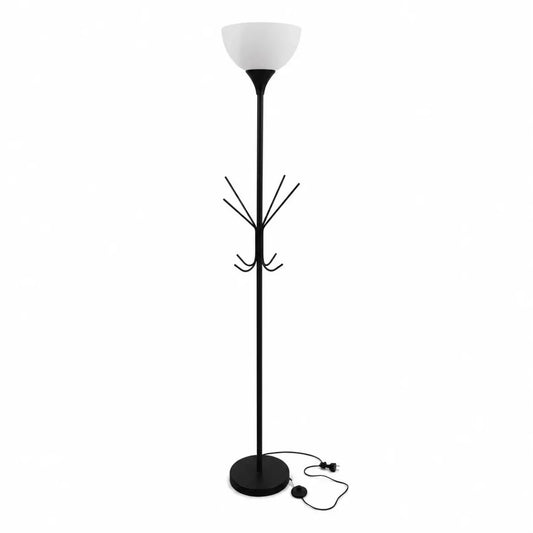 2-in-1 Floor Lamp & Coat Rack | Matte Black, 8 Hooks, Uplighter - used 3 months - Al Thahani Furniture