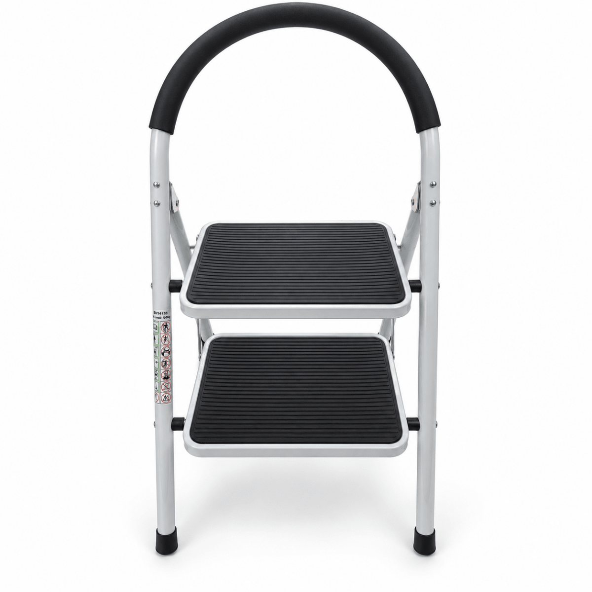 2-Step Folding Household Ladder with Padded Safety Handrail & Anti-Slip Steps – White & Black - Al Thahani Furniture