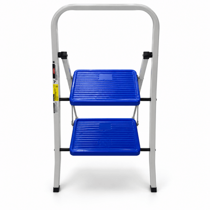 2-Step Folding Household Ladder with Safety Handrail & Anti-Slip Steps – Grey & Blue - Al Thahani Furniture