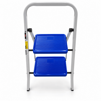 2-Step Folding Household Ladder with Safety Handrail & Anti-Slip Steps – Grey & Blue - Al Thahani Furniture