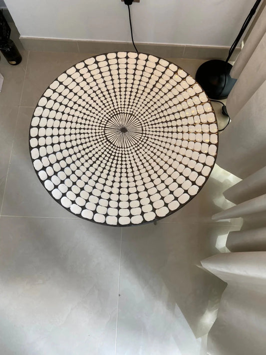 2XL Emery Side Table | Black Metal Frame & White Metallic - Top - althahanifurniture