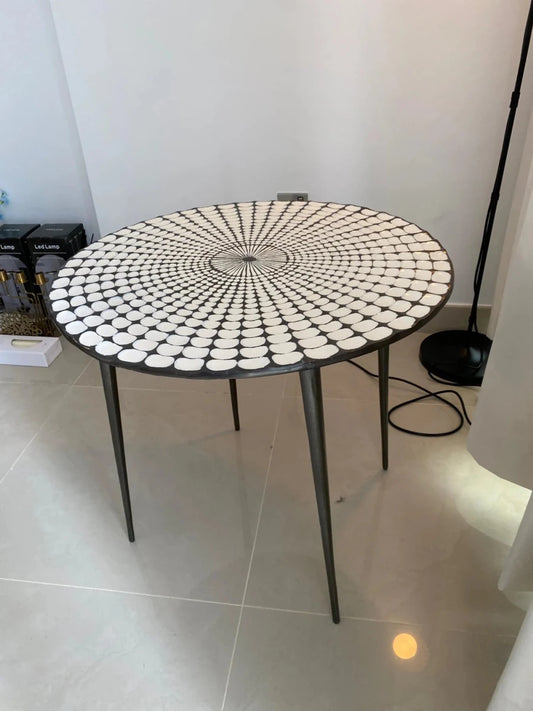 2XL Emery Side Table | Black Metal Frame & White Metallic - Top - althahanifurniture