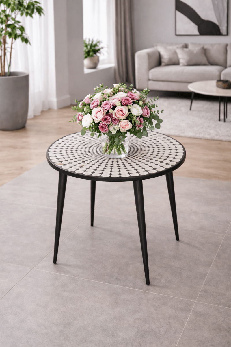 2XL Emery Side Table | Black Metal Frame & White Metallic - Top - althahanifurniture