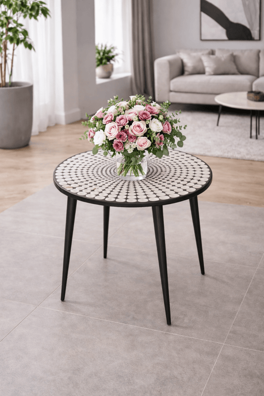 2XL Emery Side Table | Black Metal Frame & White Metallic - Top - althahanifurniture