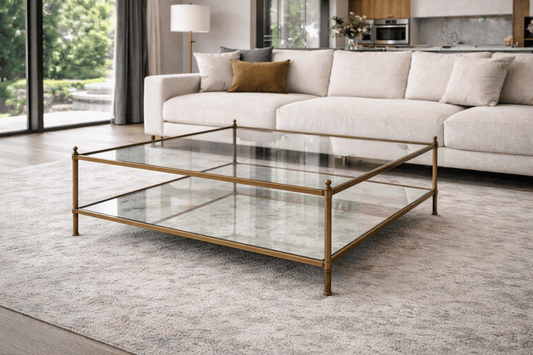 2XL Home Cross Coffee Table – Gold Finish, 140x140x45 cm, Unique Geometric Design - althahanifurniture