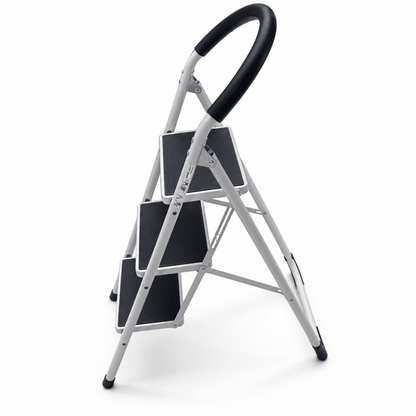 3-Step Folding Steel Household Ladder with Padded Safety Handrail – White & Black - Al Thahani Furniture
