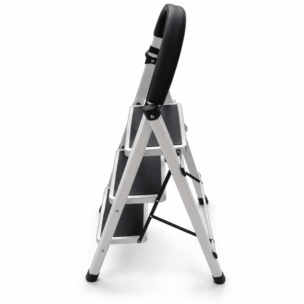 3-Step Folding Steel Household Ladder with Padded Safety Handrail – White & Black - Al Thahani Furniture