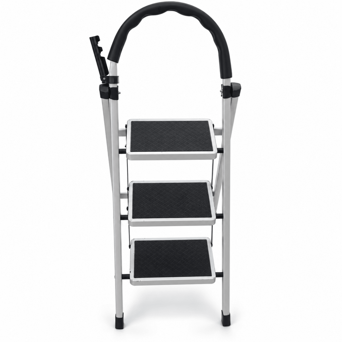 3-Step Folding Steel Household Ladder with Padded Safety Handrail – White & Black - Al Thahani Furniture