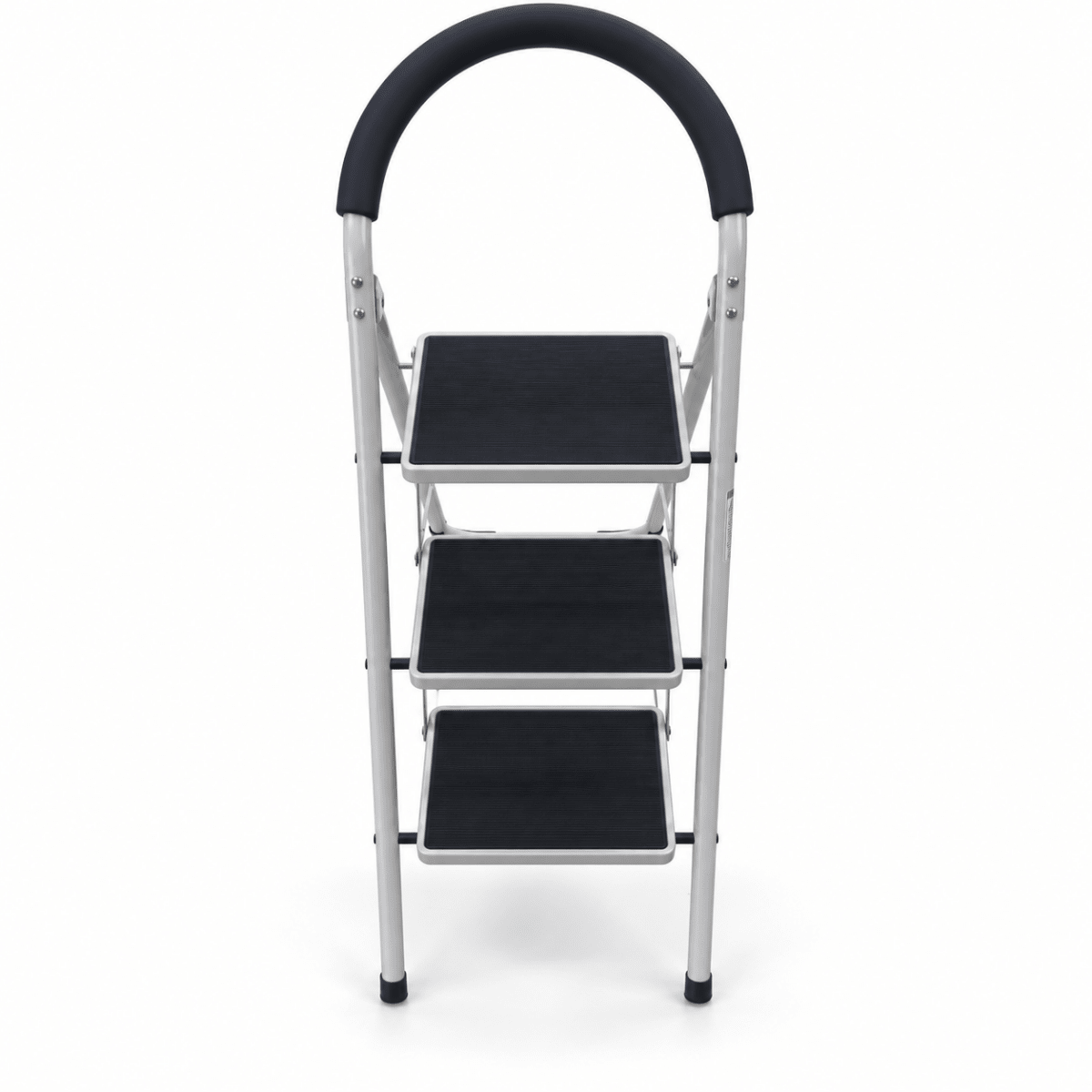 3-Step Folding Steel Household Ladder with Padded Safety Handrail – White & Black - Al Thahani Furniture