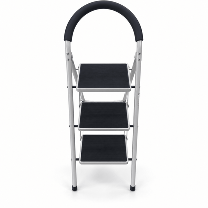 3-Step Folding Steel Household Ladder with Padded Safety Handrail – White & Black - Al Thahani Furniture