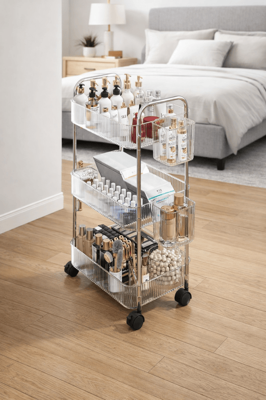 3 - Tier Clear Rolling Utility Cart Organizer - althahanifurniture