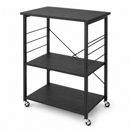 3-Tier Rolling Kitchen Storage Cart with Wheels – Black - Al Thahani Furniture