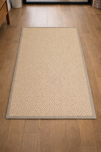 Veata Bohemian Jute & Cotton Area Rug – Natural Fiber, Textured Diamond Pattern, 100x235 cm